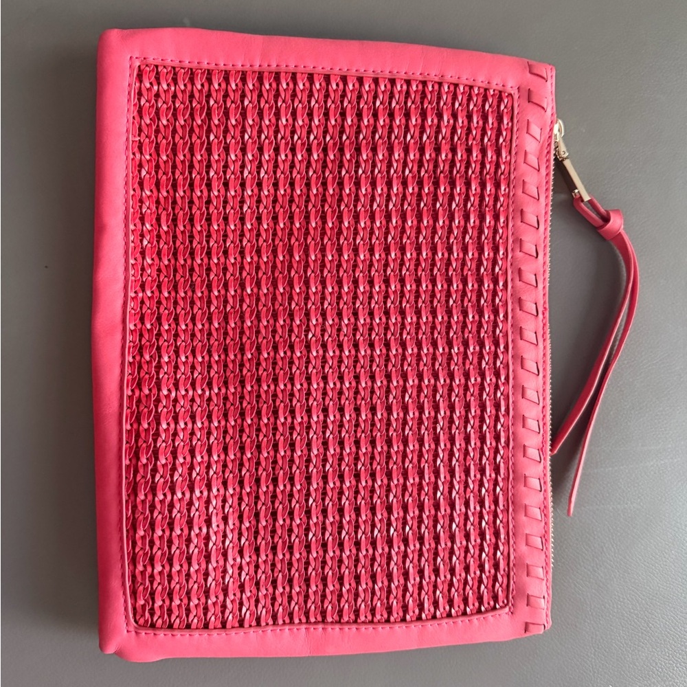 Sole Society Vibrant Pink Woven Clutch
